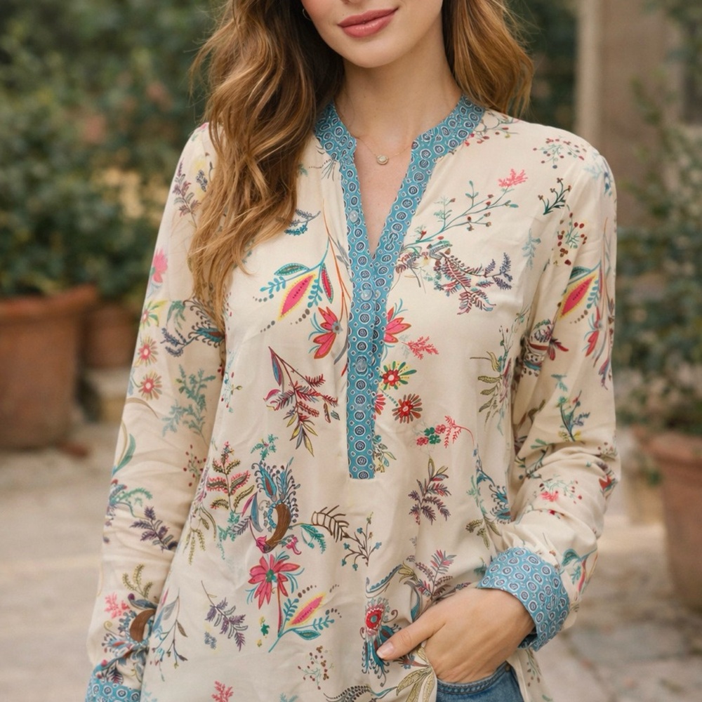 TalbotsFloral Print Women's Top with Blue Accents NWOT